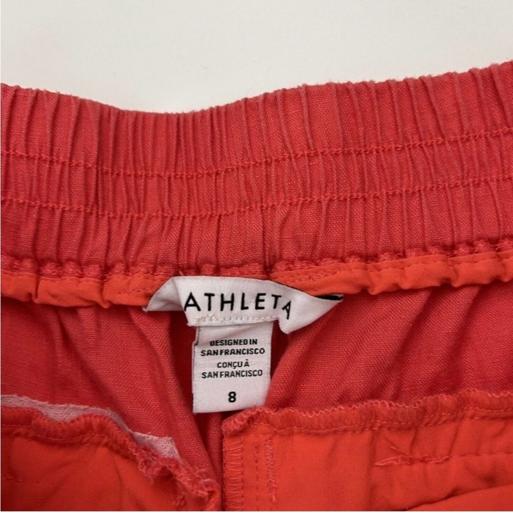 Athleta Playa Linen Wide Leg Crop Pants Womens Size 8 Bright Coral - Picture 10 of 12